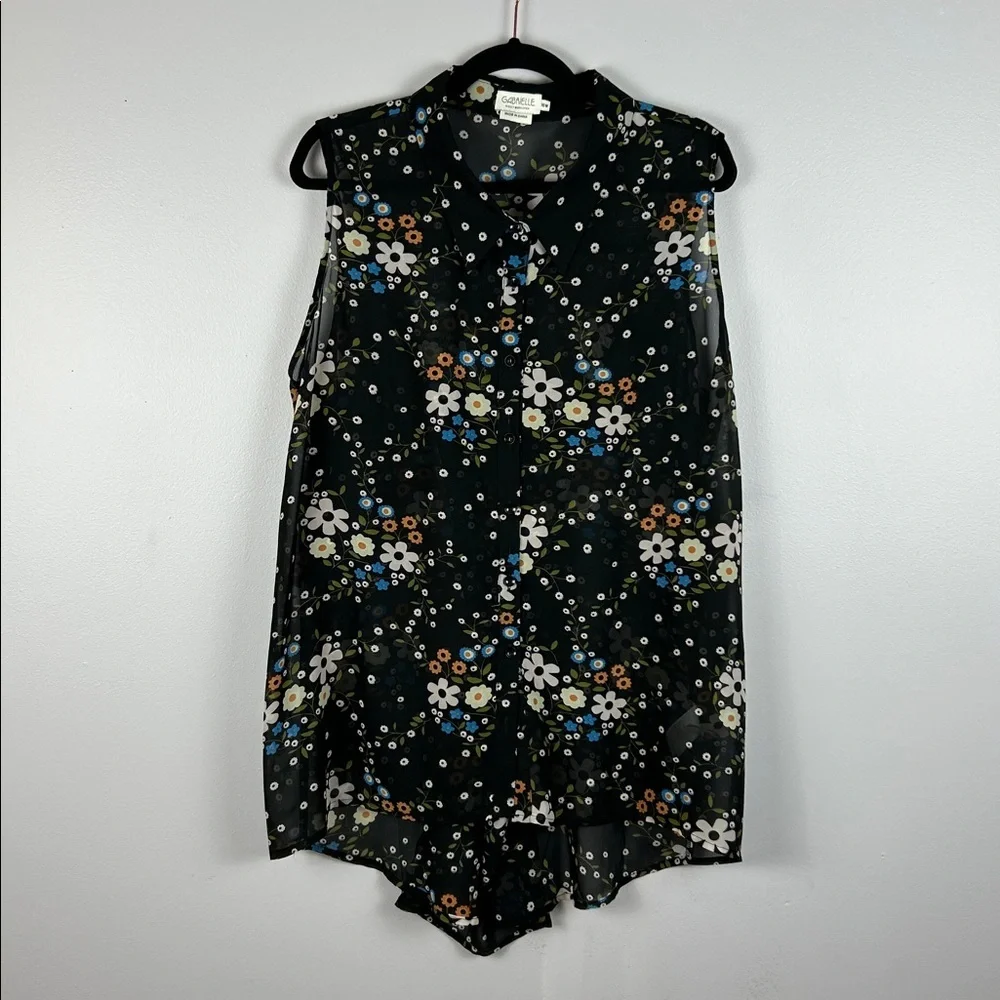 Molly Bracken Gabrielle Floral Sheer Sleeveless Cinched Back Blouse Size 16W - Picture 2 of 14
